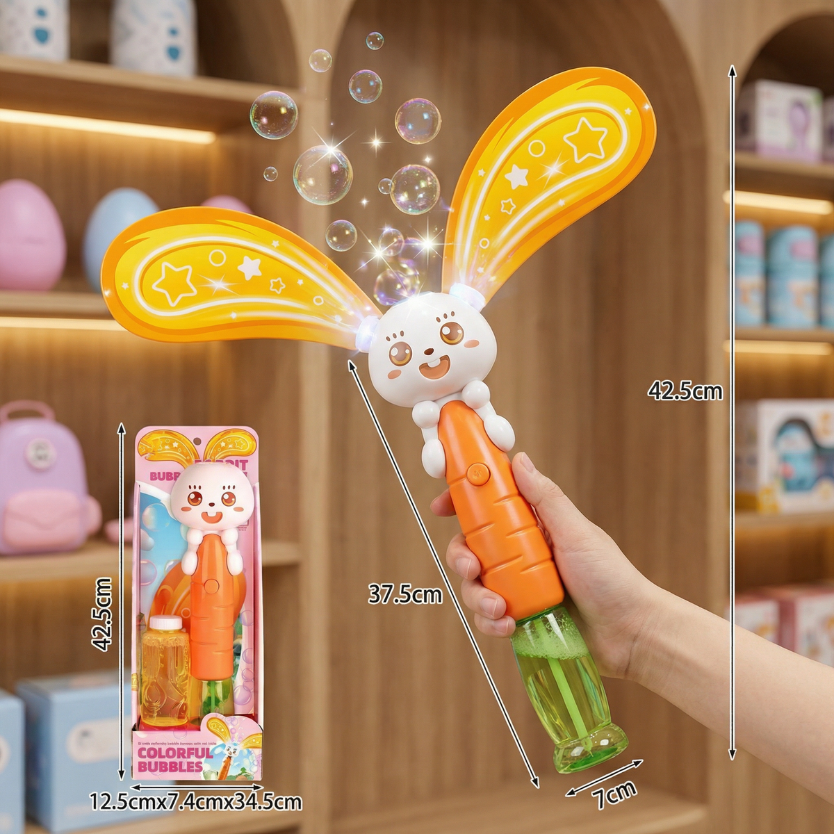 Seifenblasen-Hase mit Flügeln & Licht – Kinder Bubble Maker