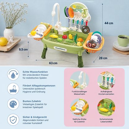 Sommer Kinder-Spielküche mit Wasserfunktion – Spülbecken-Spielset mit Zubehör für realistischen Spielspaß