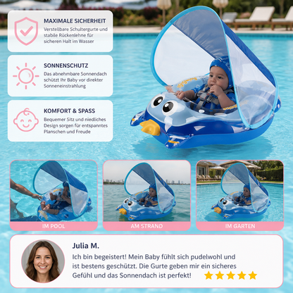Aufblasbarer Baby-Schwimmring mit Schultergurten & Sonnendach – Sicherer Pool-Sitz für Babys