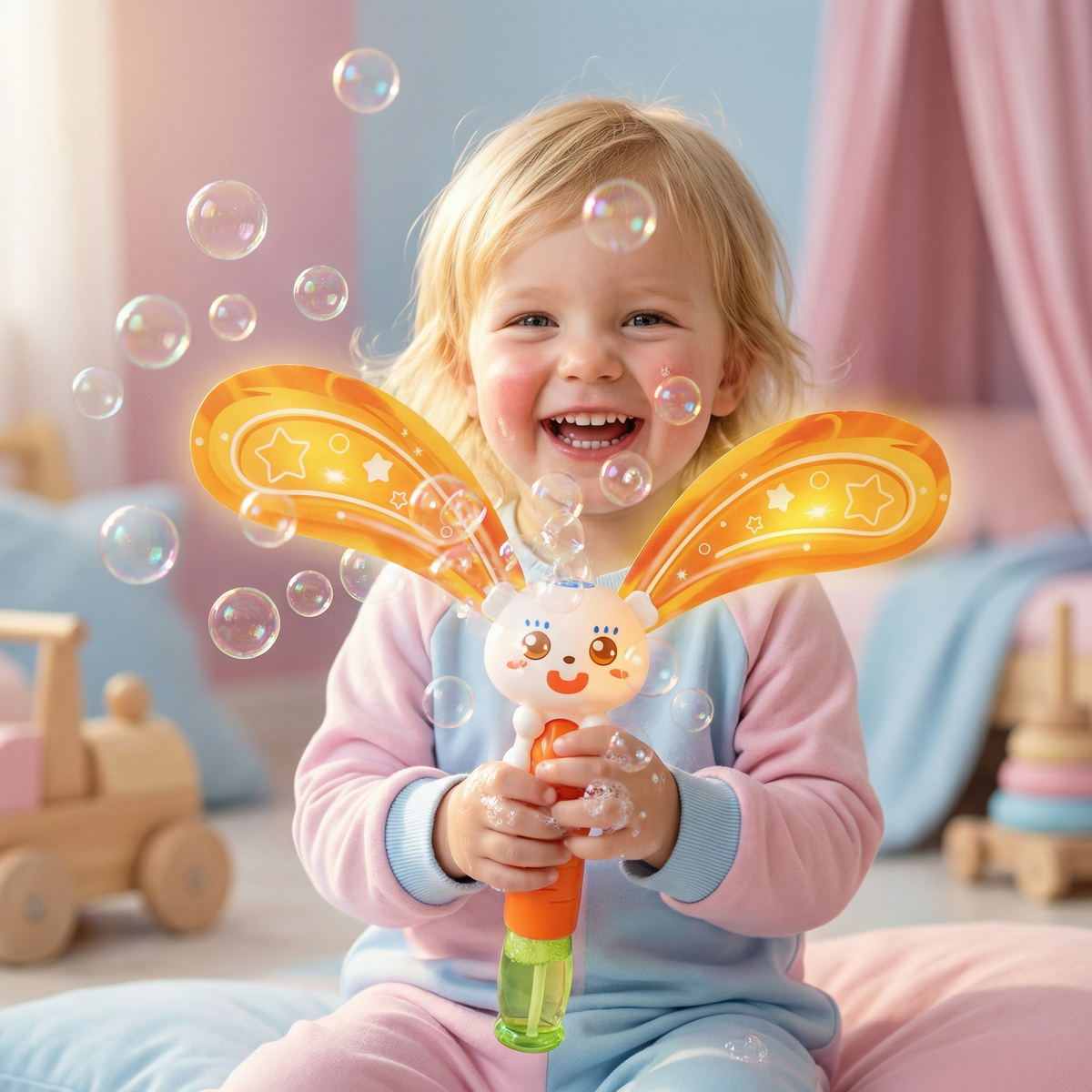 Seifenblasen-Hase mit Flügeln & Licht – Kinder Bubble Maker