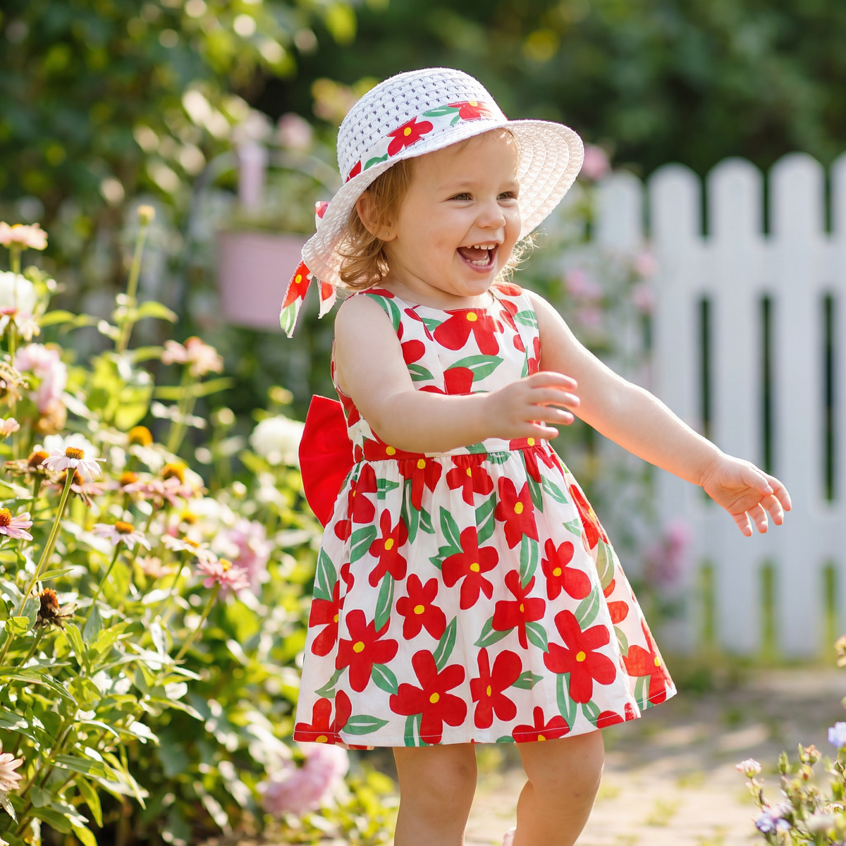 Sommerliches Trägerkleid Set für Baby- & Kleinkinder – Ärmelloses Kleid mit Schleife und Hut