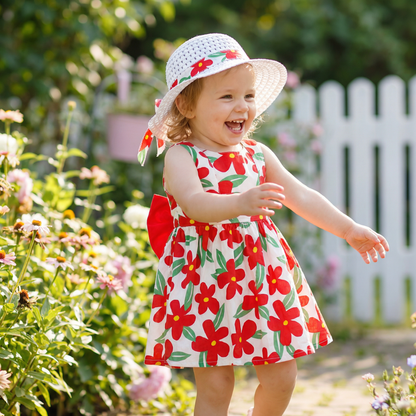 Sommerliches Trägerkleid Set für Baby- & Kleinkinder – Ärmelloses Kleid mit Schleife und Hut