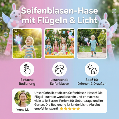 Seifenblasen-Hase mit Flügeln & Licht – Kinder Bubble Maker