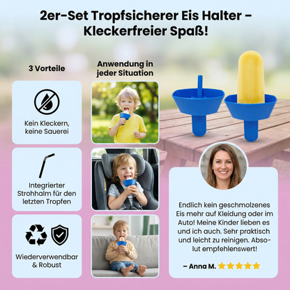 2er-Set Tropfsicherer Eis Halter für Kinder – Kleckerfreier Eisfänger mit Strohhalm