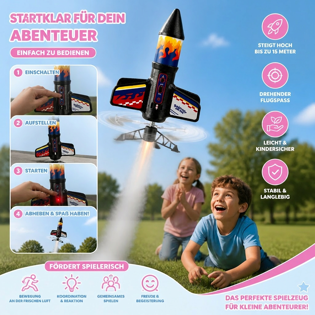 Kinder Raketen-Launcher mit Fallschirm – Motorisierte Spielzeugrakete für Outdoor-Abenteuer
