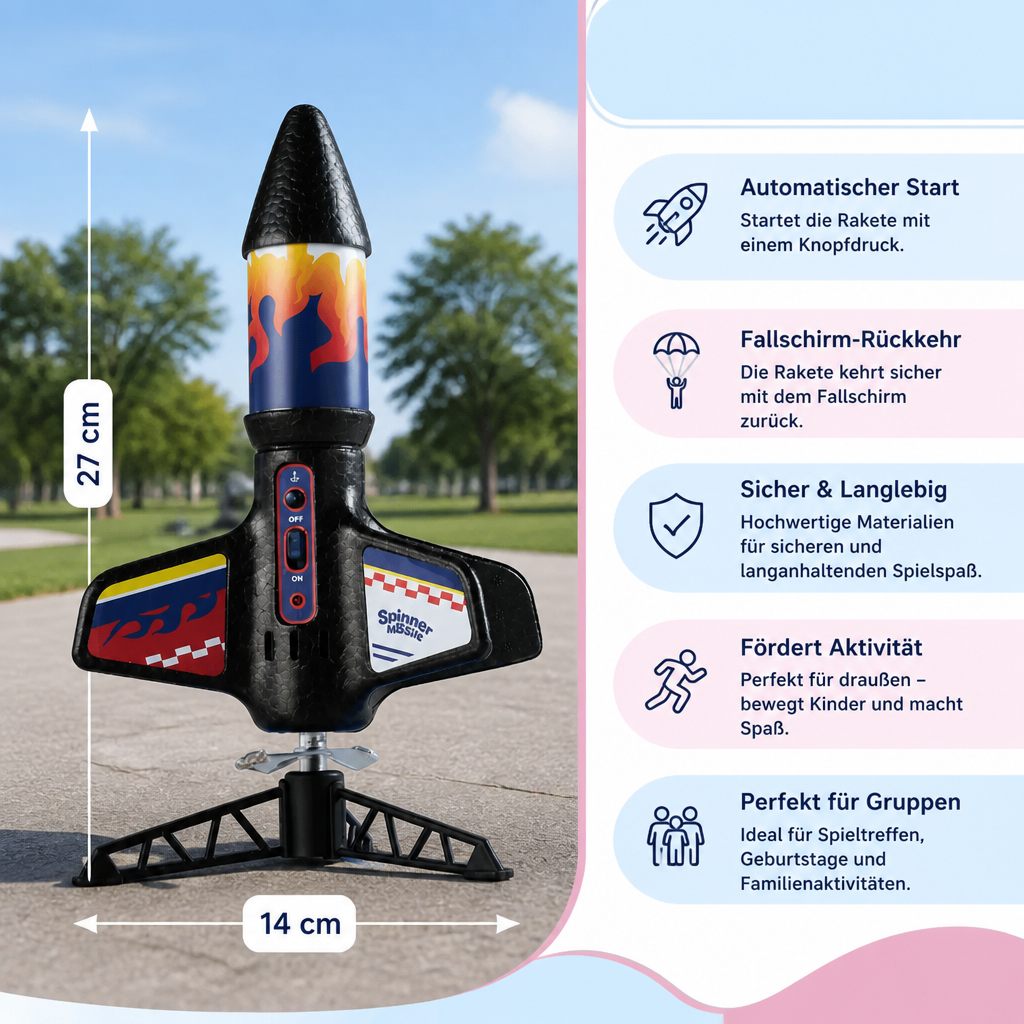 Kinder Raketen-Launcher mit Fallschirm – Motorisierte Spielzeugrakete für Outdoor-Abenteuer