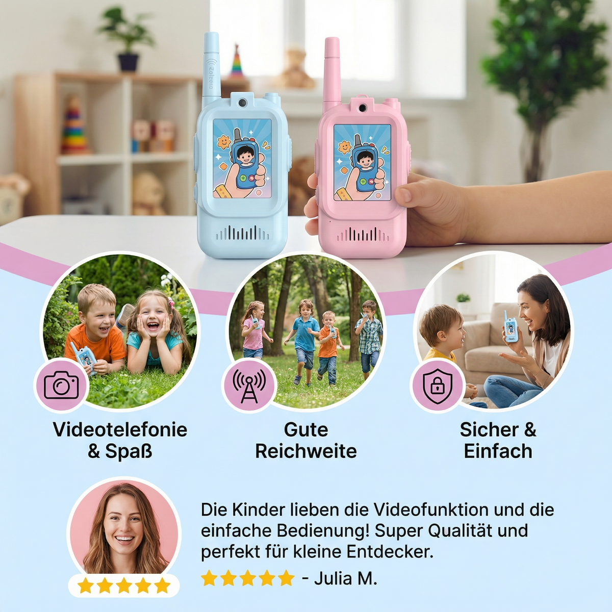 Kinder Video-Walkie-Talkie 2er Set  – Funkgeräte mit Kamera & Bildschirm