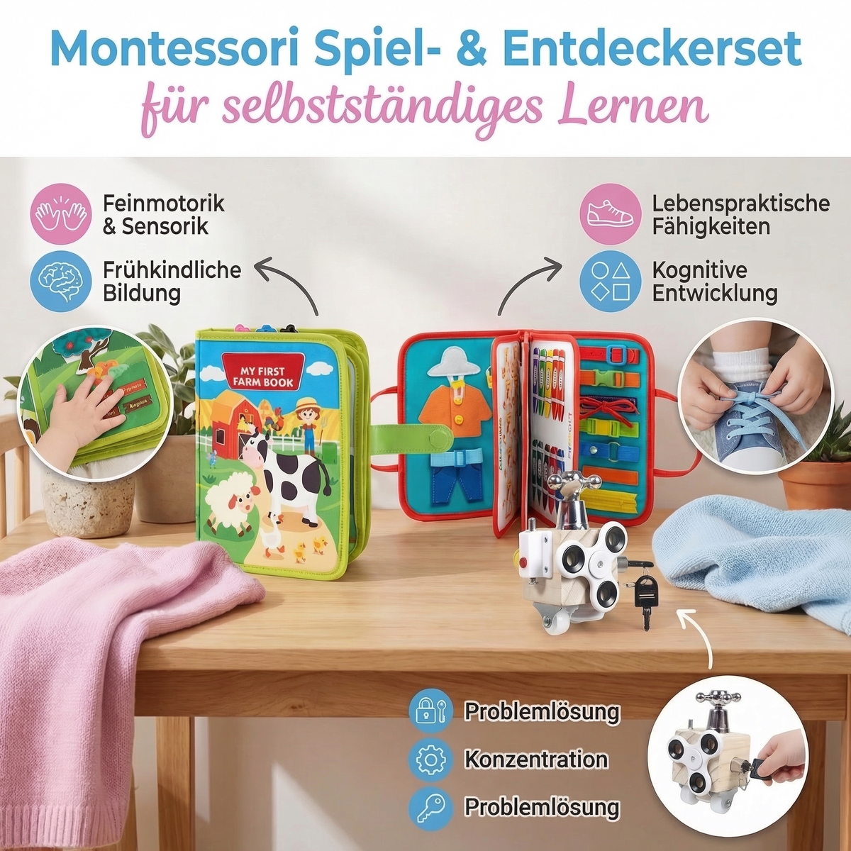 3-Teiliges Montessori Spiel- & Entdeckerset für selbstständiges Lernen