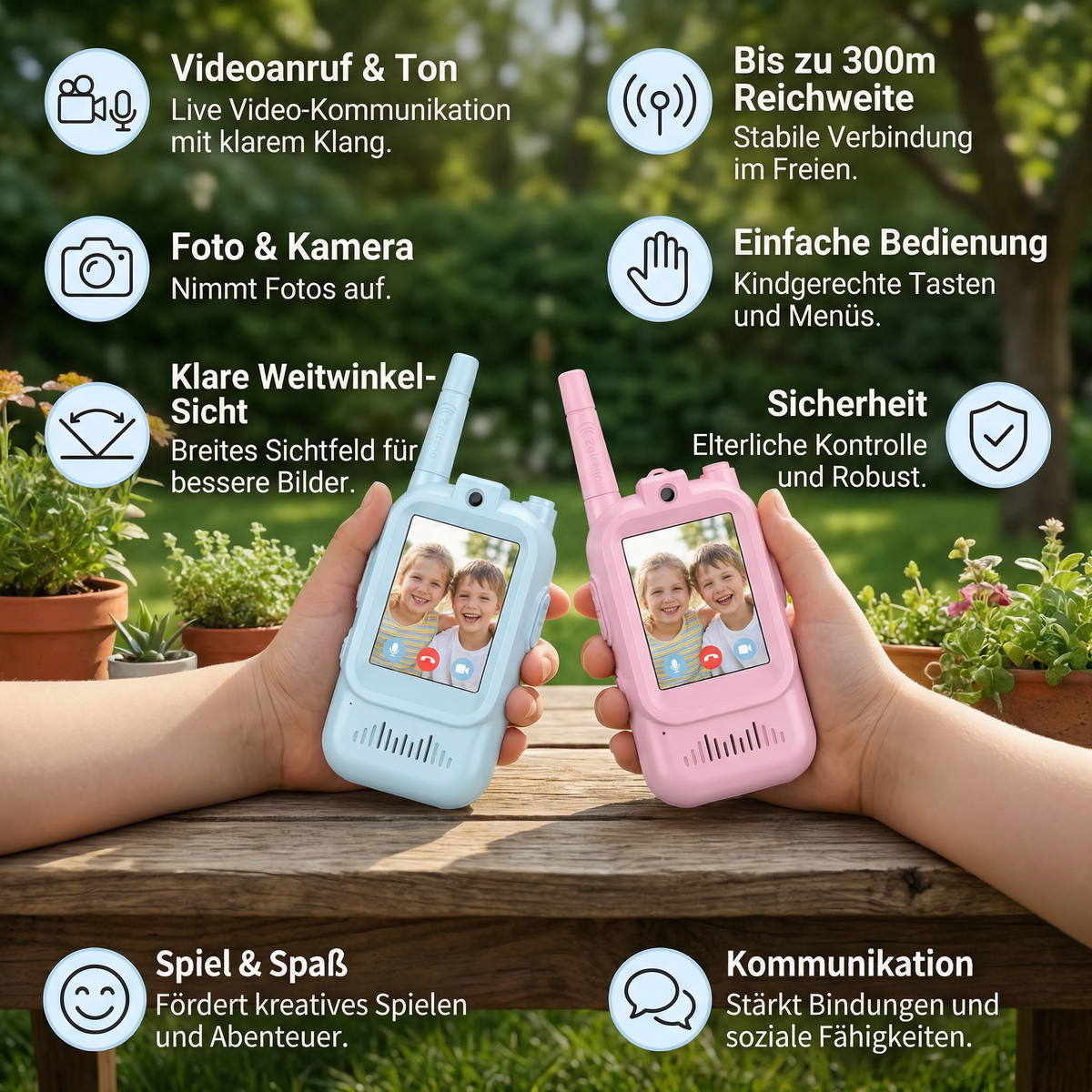 Kinder Video-Walkie-Talkie 2er Set  – Funkgeräte mit Kamera & Bildschirm