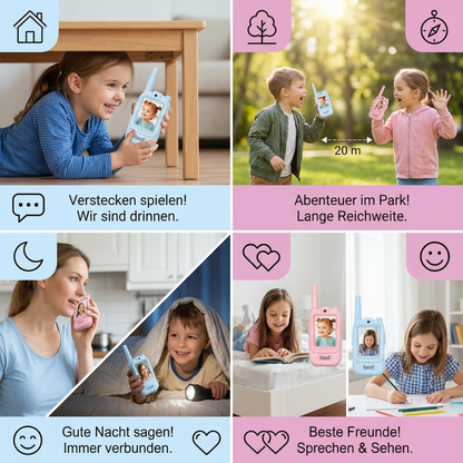 Kinder Video-Walkie-Talkie 2er Set  – Funkgeräte mit Kamera & Bildschirm
