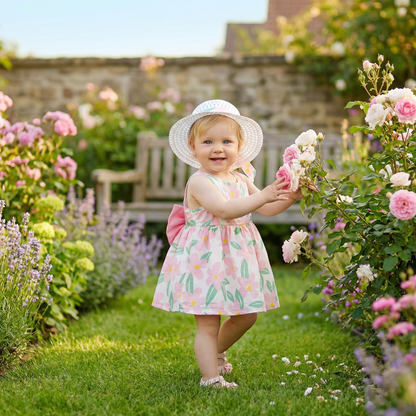 Sommerliches Trägerkleid Set für Baby- & Kleinkinder – Ärmelloses Kleid mit Schleife und Hut