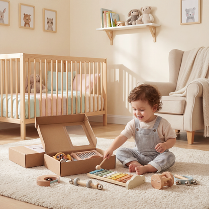 Baby Holz-Klangspiel Set – 6-teiliges sensorisches Musik- & Klangspielzeug