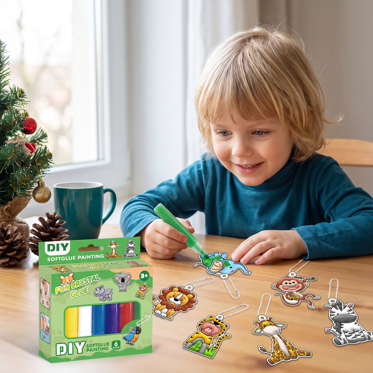 DIY-Weihnachtsanhänger-Bastelset mit kleberfreier Maltechnik für Kinder