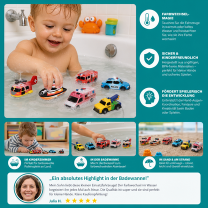 6er-Pack farbwechselnde Einsatzfahrzeug-Badespielzeuge für Babys & Kleinkinder