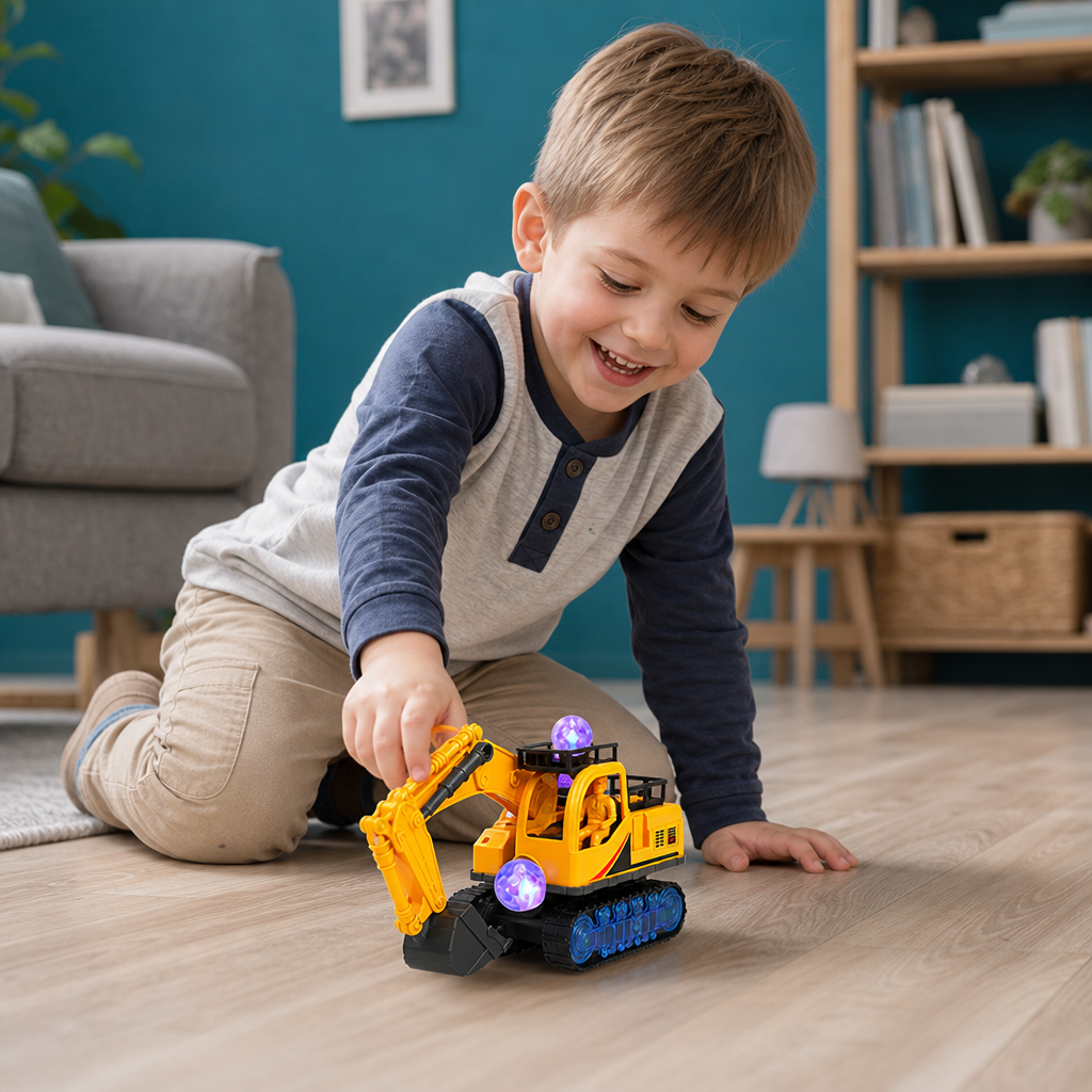 Elektrischer Spielzeugbagger mit Diskokugel, Musik & Bump-and-Go-Funktion