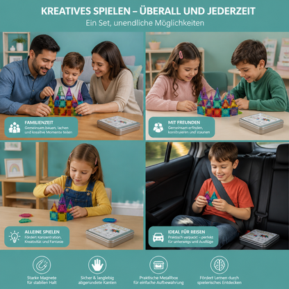 Magnetbaustein-Set für Kinder – Reisegeeignete Aufbewahrungsbox aus Metall