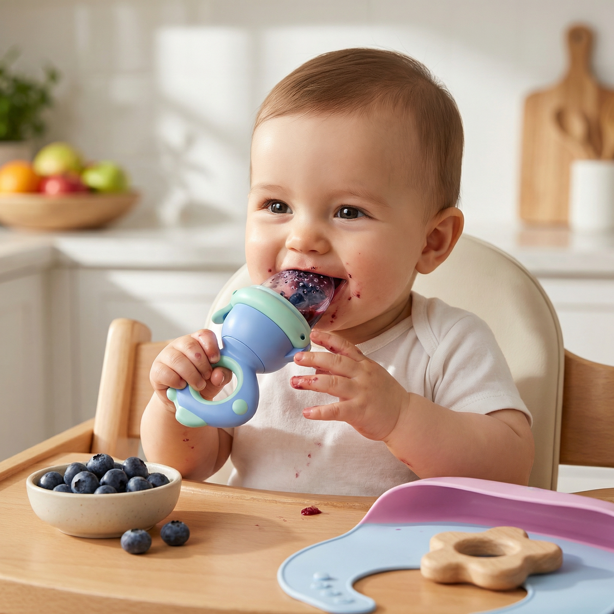 Baby-Fruchtsauger – Silikon Beißring mit Druckmechanismus