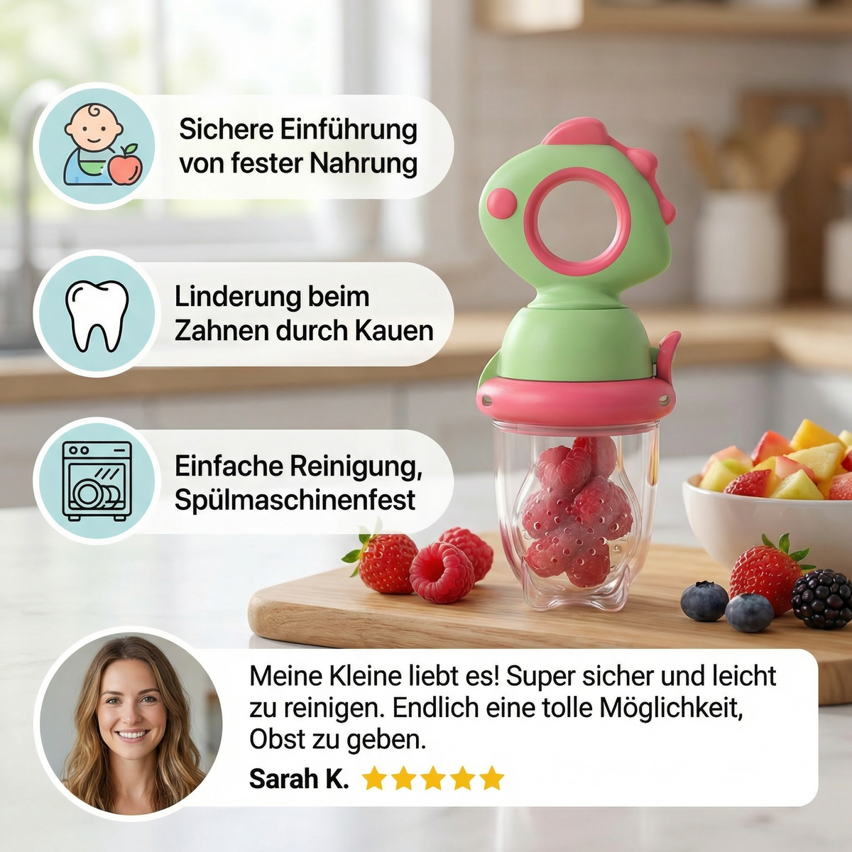 Baby-Fruchtsauger – Silikon Beißring mit Druckmechanismus