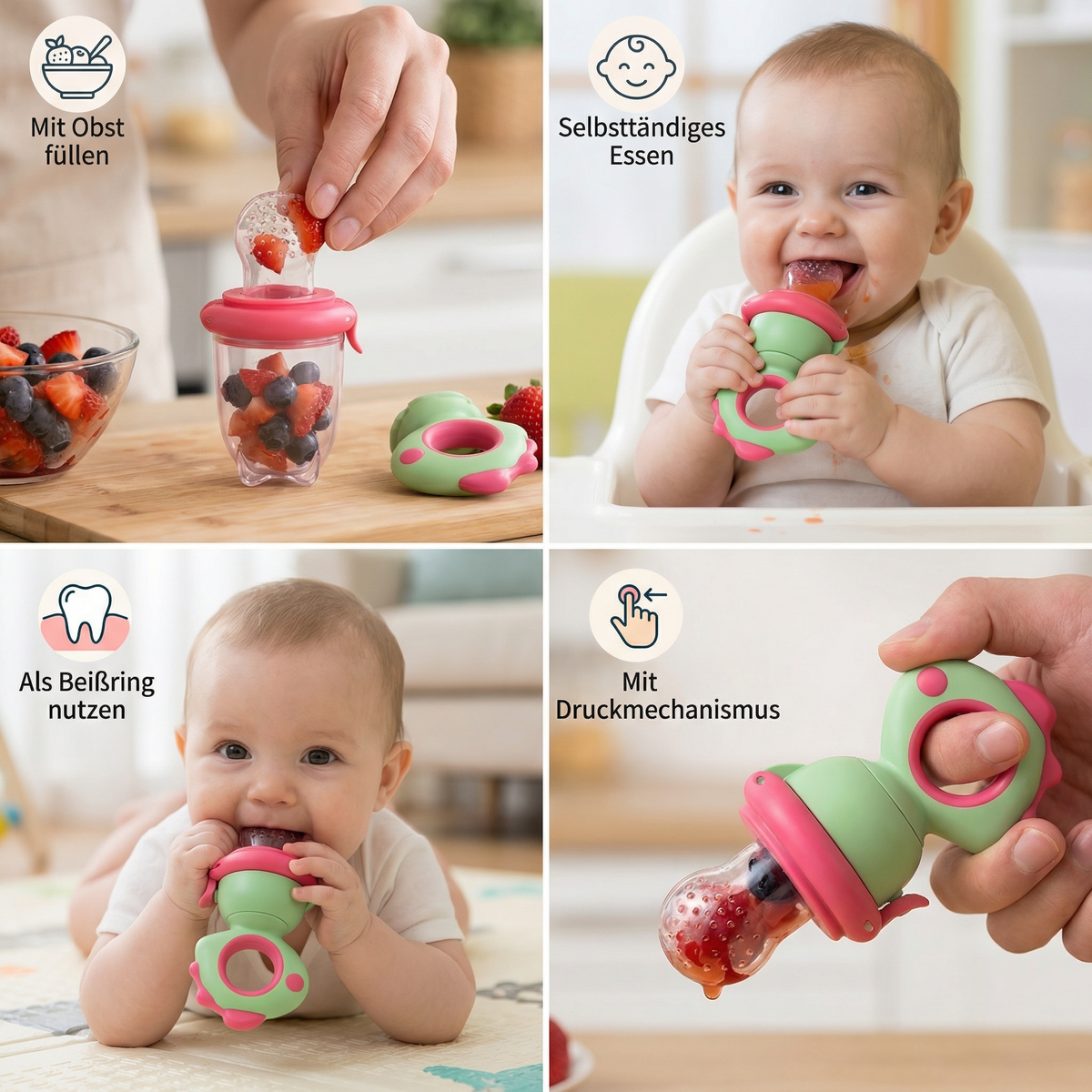 Baby-Fruchtsauger – Silikon Beißring mit Druckmechanismus
