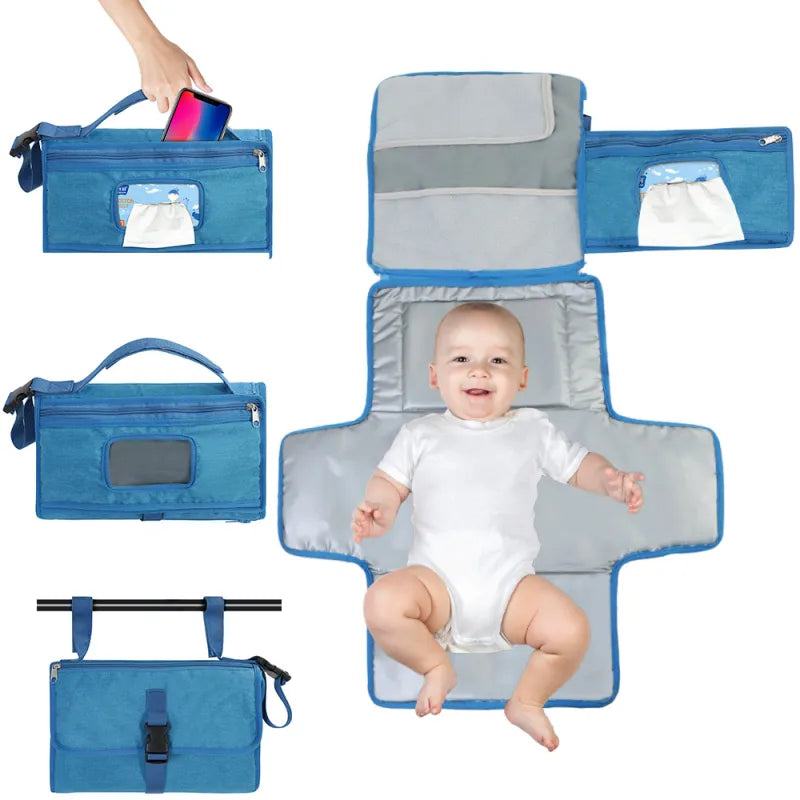 Wickelunterlage für Unterwegs – Faltbare Baby Wickelmatte mit Taschen
