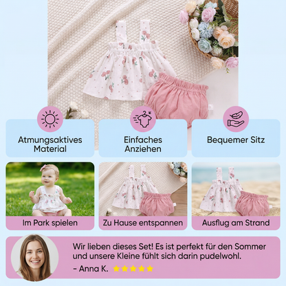 Sommerliches 2-teiliges Baby-Mädchen Set – Kariertes Trägerkleid mit passendem Höschen