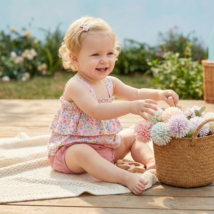 Sommerliches 2-teiliges Baby-Mädchen Set – Kariertes Trägerkleid mit passendem Höschen