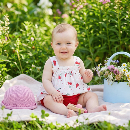 Sommerliches 2-teiliges Baby-Mädchen Set – Kariertes Trägerkleid mit passendem Höschen