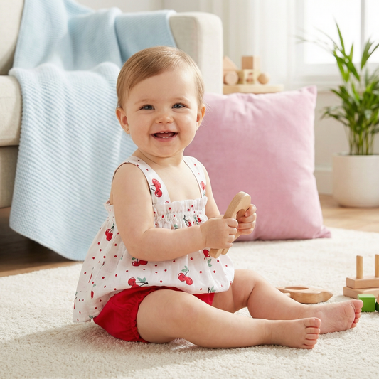 Sommerliches 2-teiliges Baby-Mädchen Set – Kariertes Trägerkleid mit passendem Höschen