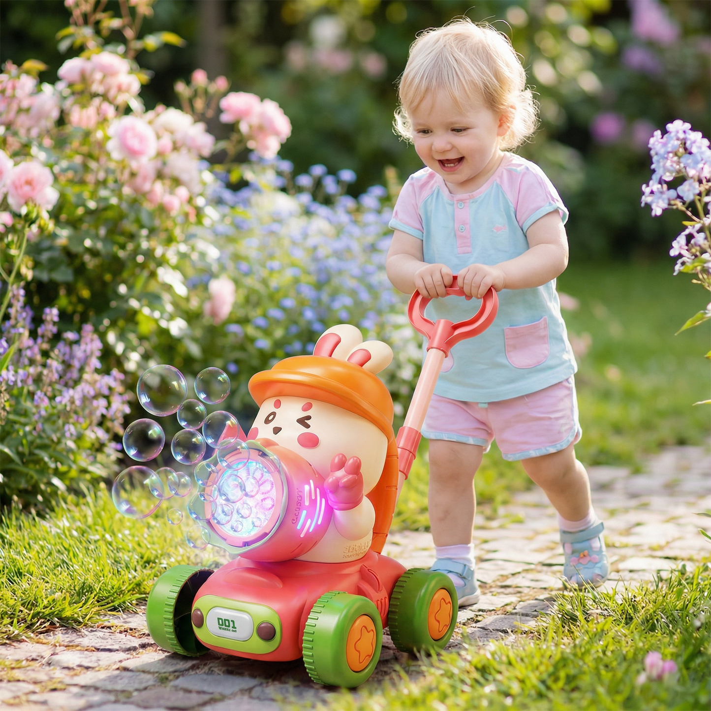 Leuchtender Seifenblasenwagen – Schiebe-Spielzeug für Kinder