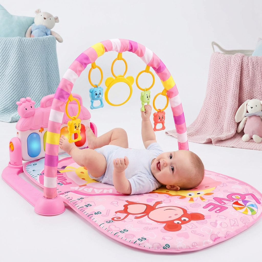 Baby Musik-Spielbogen mit Piano – Interaktive Sensorik Krabbeldecke für 0-24 Monate