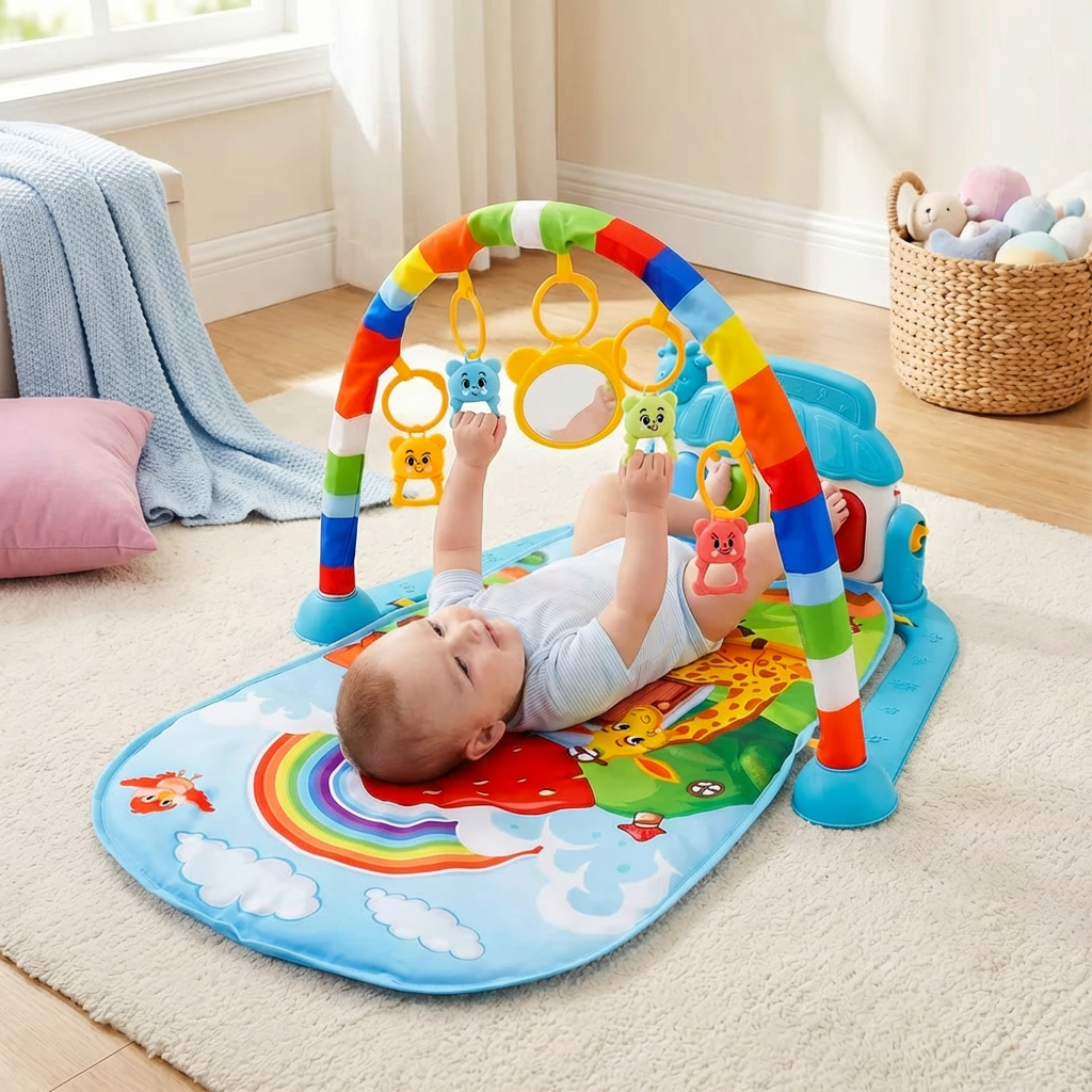 Baby Musik-Spielbogen mit Piano – Interaktive Sensorik Krabbeldecke für 0-24 Monate