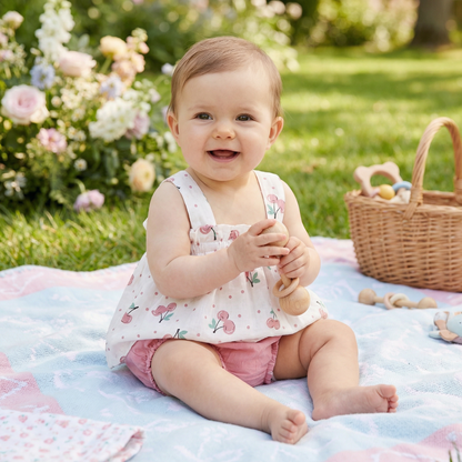 Sommerliches 2-teiliges Baby-Mädchen Set – Kariertes Trägerkleid mit passendem Höschen
