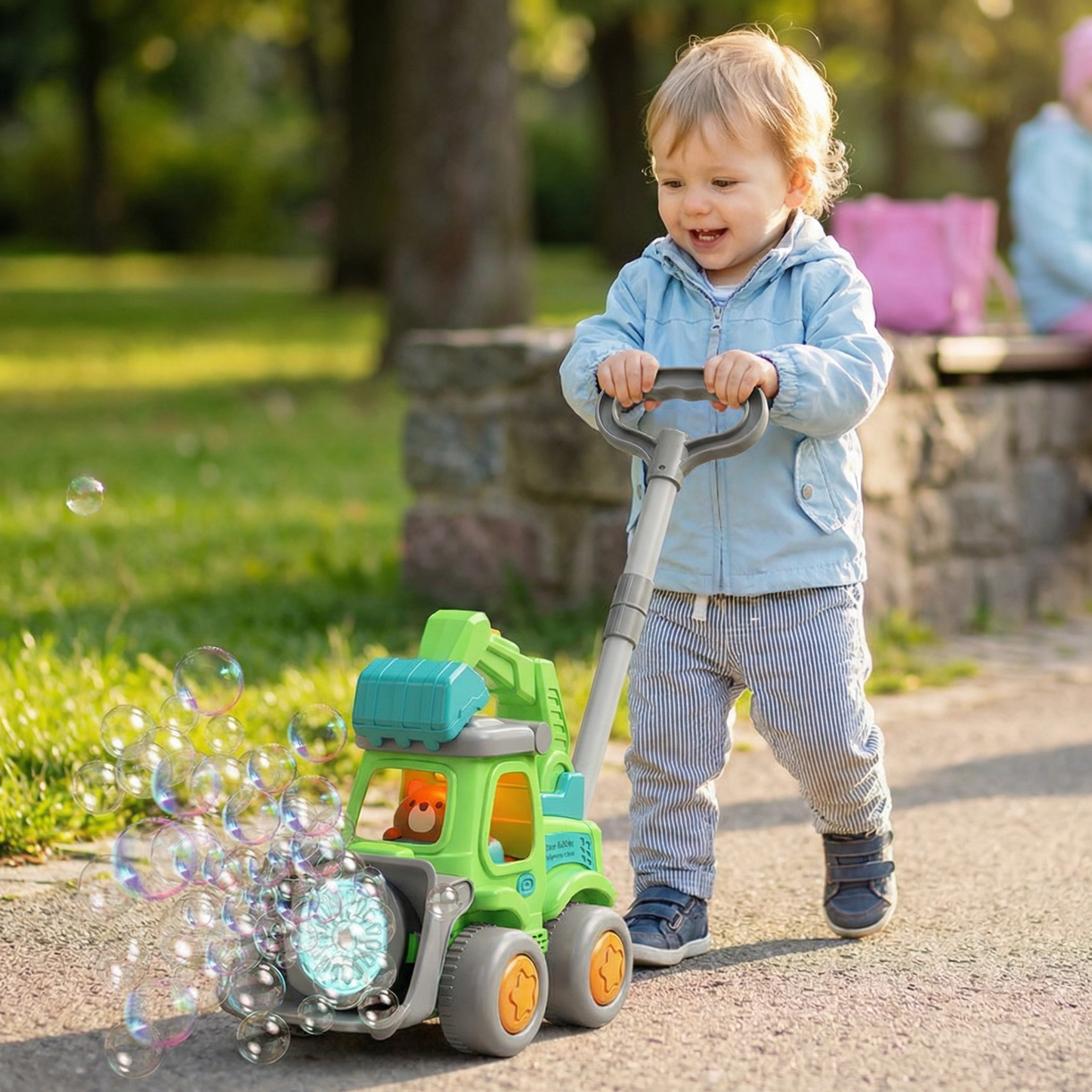 Leuchtender Seifenblasenwagen – Schiebe-Spielzeug für Kinder