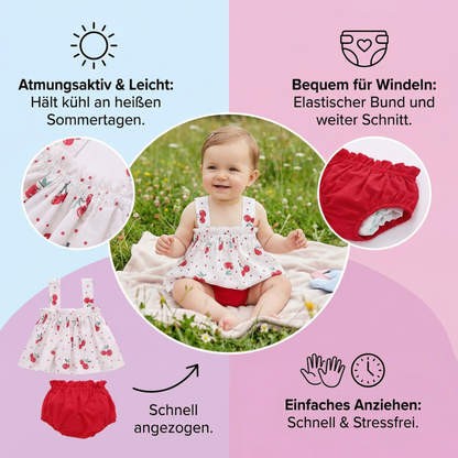 Sommerliches 2-teiliges Baby-Mädchen Set – Kariertes Trägerkleid mit passendem Höschen
