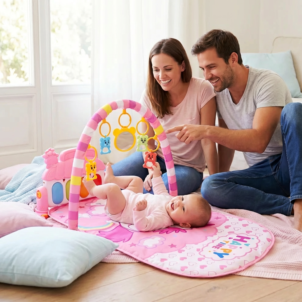Baby Musik-Spielbogen mit Piano – Interaktive Sensorik Krabbeldecke für 0-24 Monate