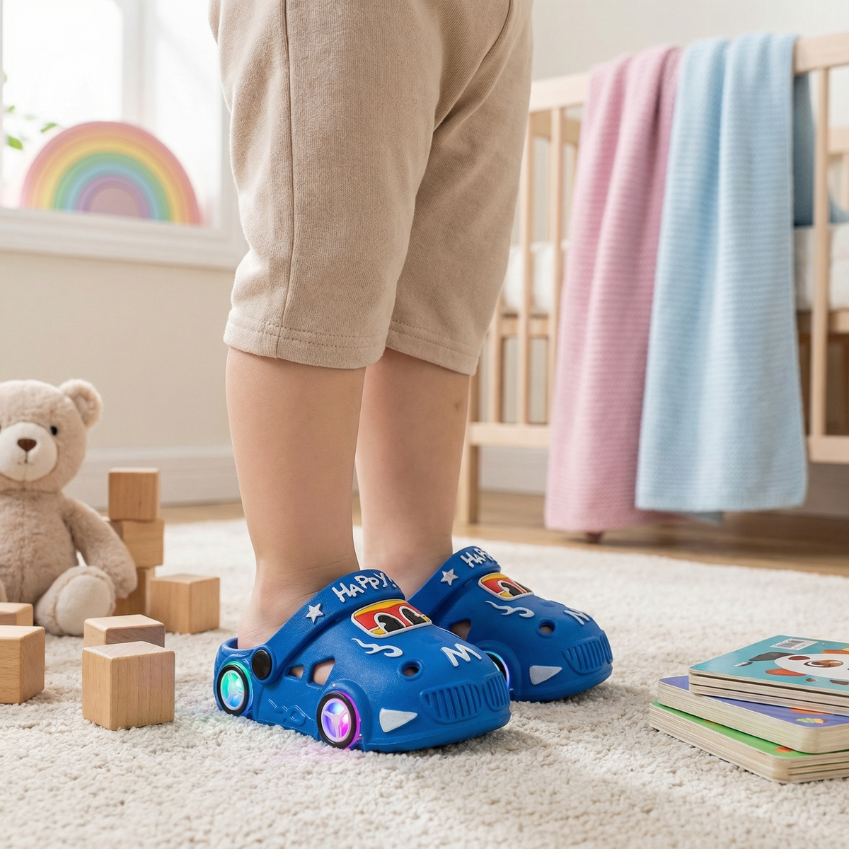 Leuchtende Auto-Kinderslipper – Badeschlappen mit rutschfester Sohle