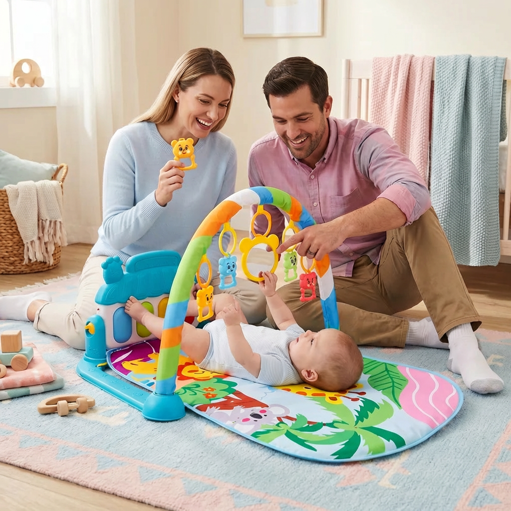 Baby Musik-Spielbogen mit Piano – Interaktive Sensorik Krabbeldecke für 0-24 Monate