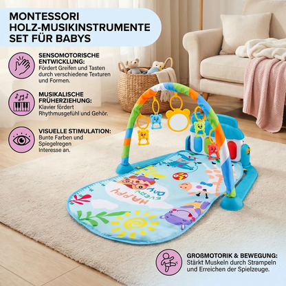 Baby Musik-Spielbogen mit Piano – Interaktive Sensorik Krabbeldecke für 0-24 Monate