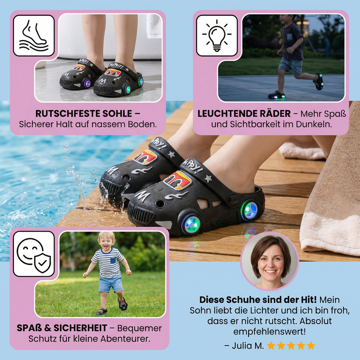 Leuchtende Auto-Kinderslipper – Badeschlappen mit rutschfester Sohle