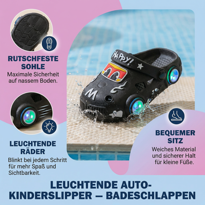 Leuchtende Auto-Kinderslipper – Badeschlappen mit rutschfester Sohle