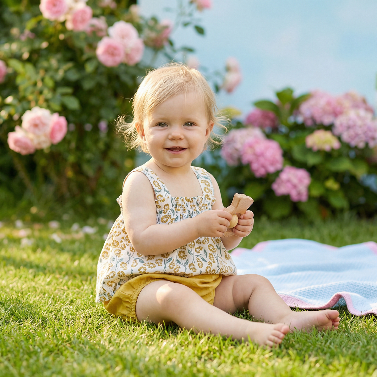 Sommerliches 2-teiliges Baby-Mädchen Set – Kariertes Trägerkleid mit passendem Höschen