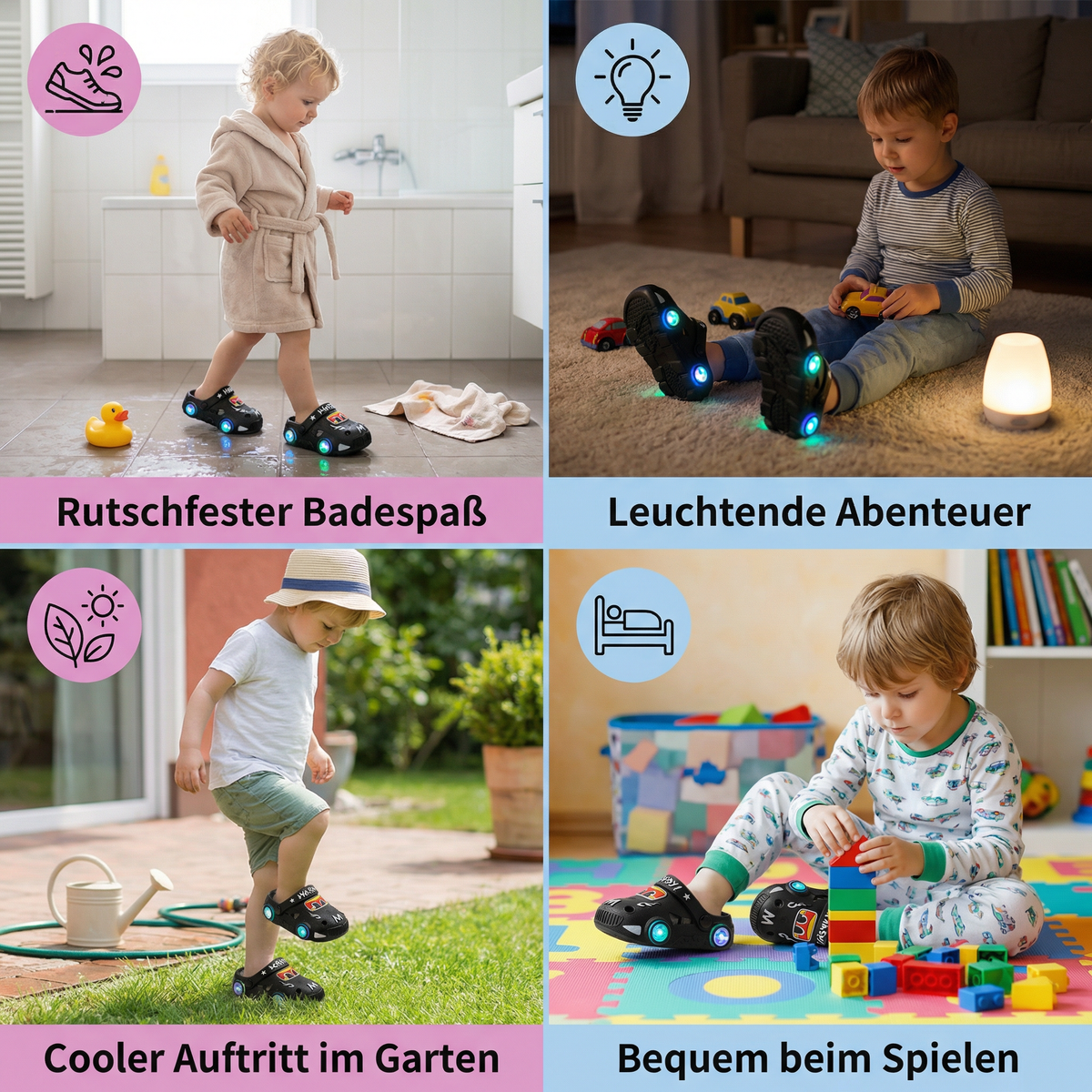 Leuchtende Auto-Kinderslipper – Badeschlappen mit rutschfester Sohle