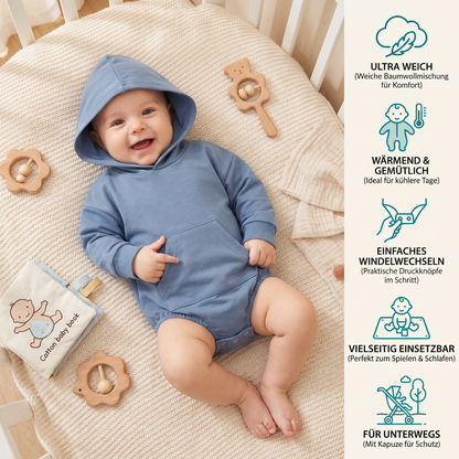 Baby-Strampler mit Kapuze – Weicher Langarm-Einteiler mit Fronttasche