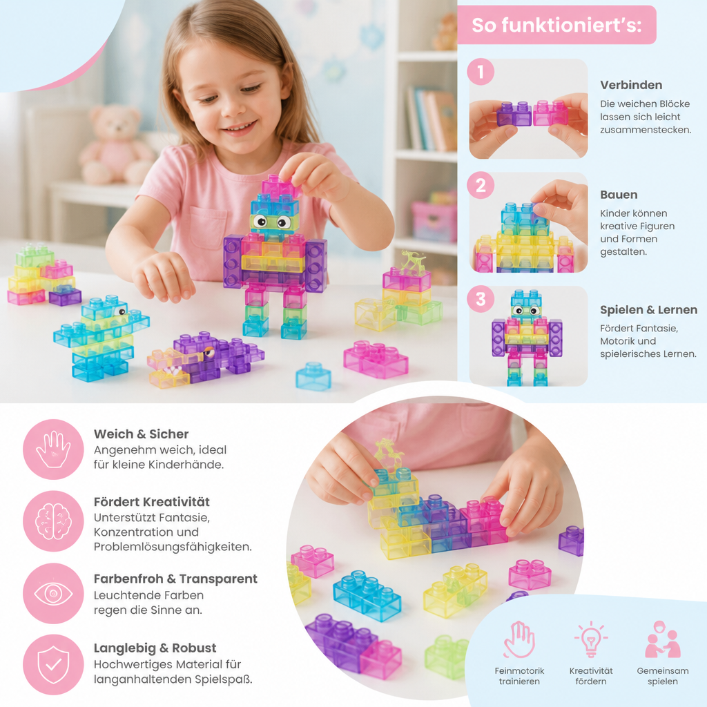 Zauberhafte Gummiblockchen, weiche Bausteine für Kinder
