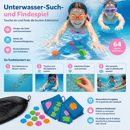 Unterwasser-Such- und Findespiel mit bunten Edelsteinen