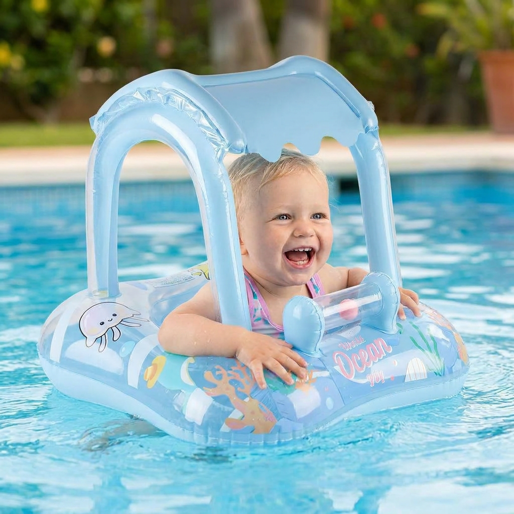 Aufblasbarer Baby Pool Float mit Sonnendach & Ozean-Motiv