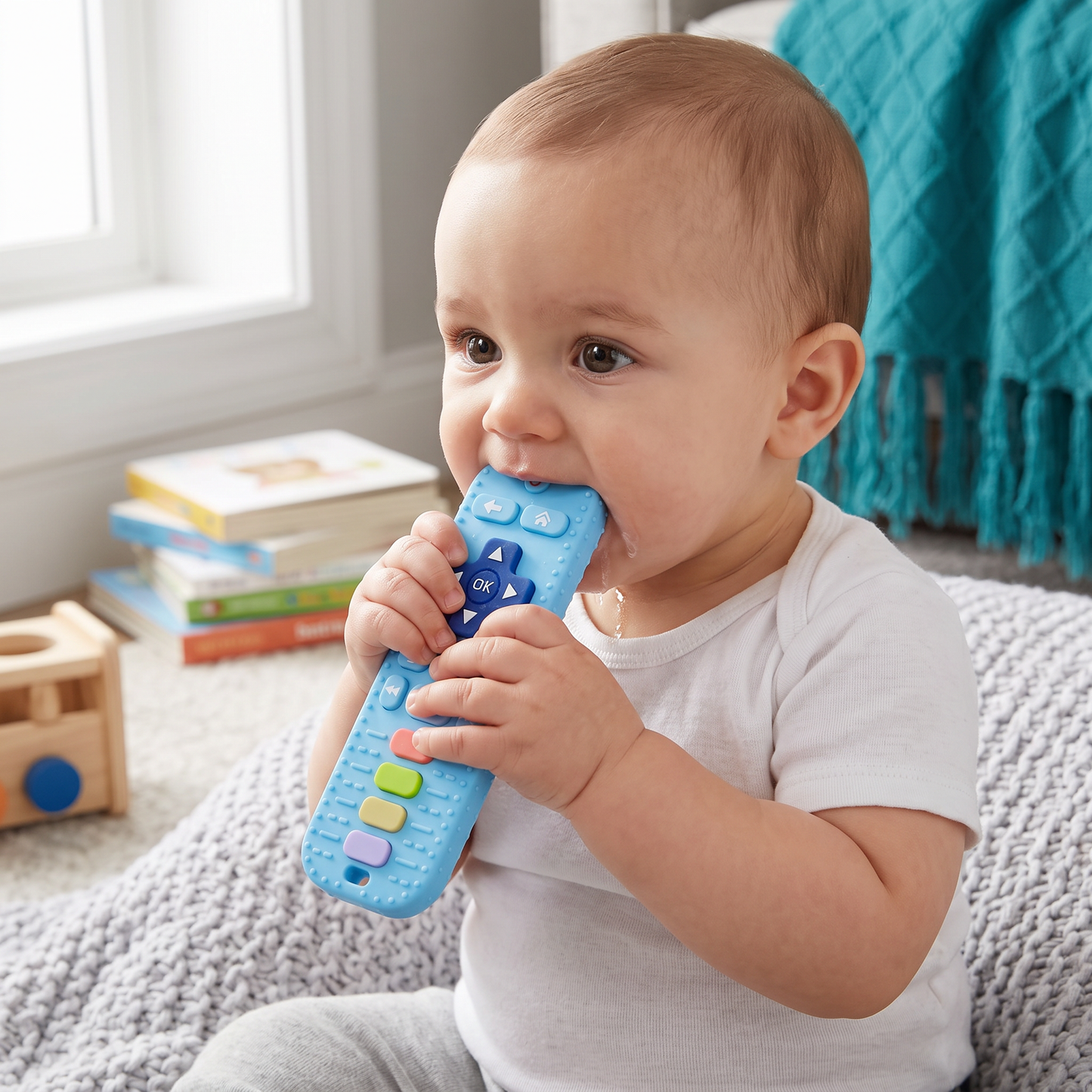 Baby-Beißring in Fernbedienungsform aus Silikon – BPA-freies sensorisches Kauspielzeug