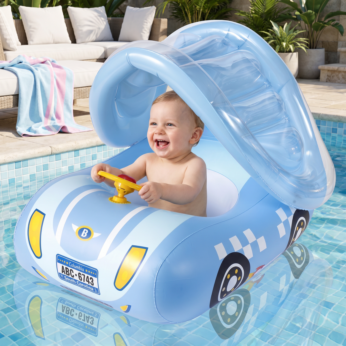 Aufblasbarer Baby Schwimmring Auto mit Sonnendach