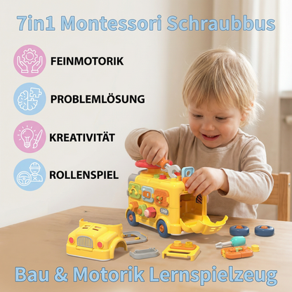 7in1 Montessori Schraubbus – Bau & Motorik Lernspielzeug zum Zerlegen und Zusammenbauen