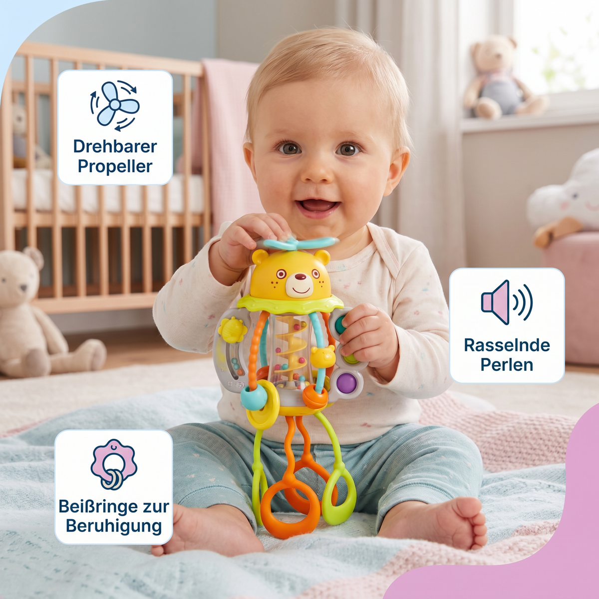 Ziehspielzeug Baby-Rassel – niedliches Lernspielzeug für frühe Entwicklung